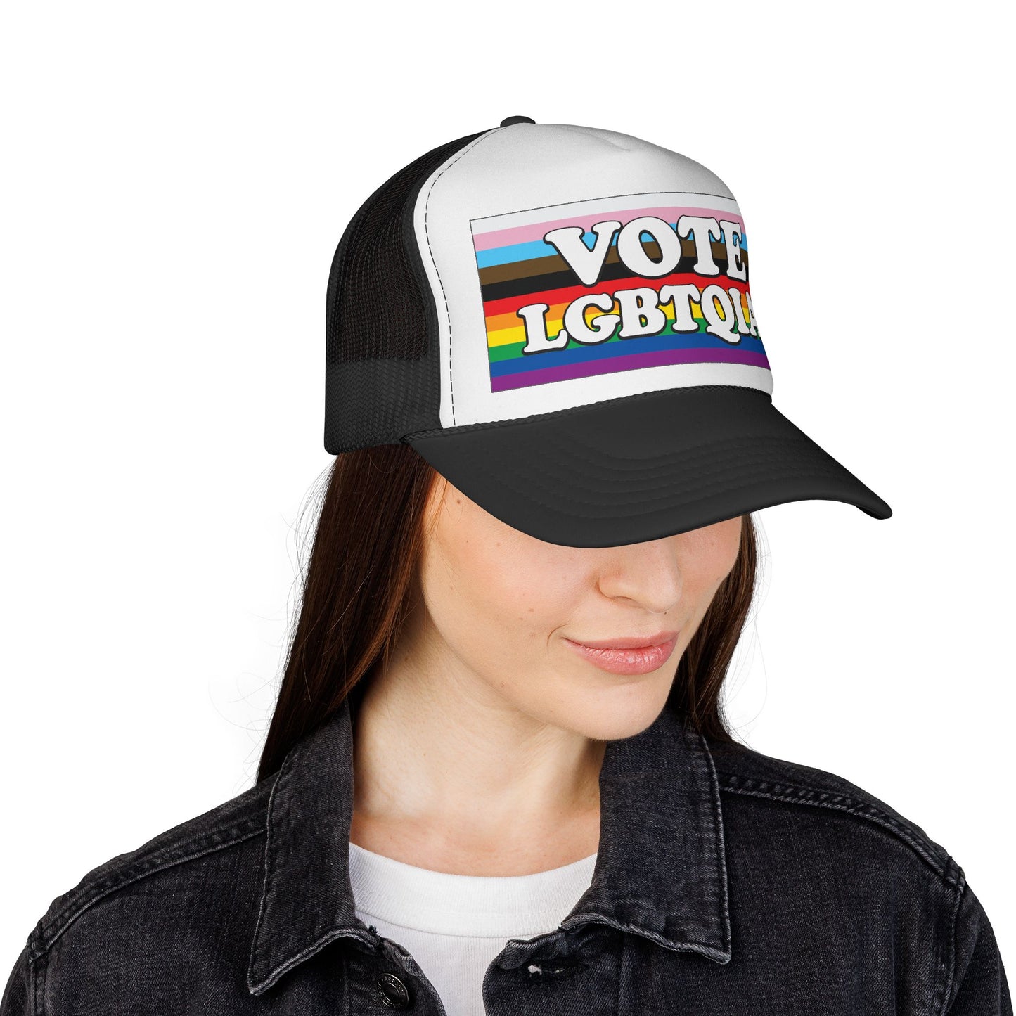 VOTE LGBTQIA+ Trucker Cap — LGBTQIA+ Rights & Equality Statement Hat