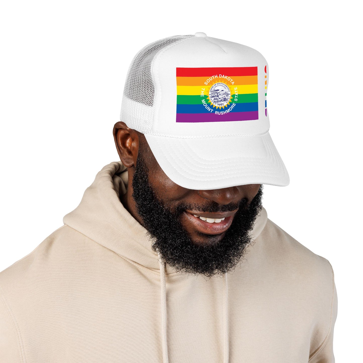 South Dakota Rainbow Pride Flag "UNITED" Printed Foam Trucker Hat, Several Color Options