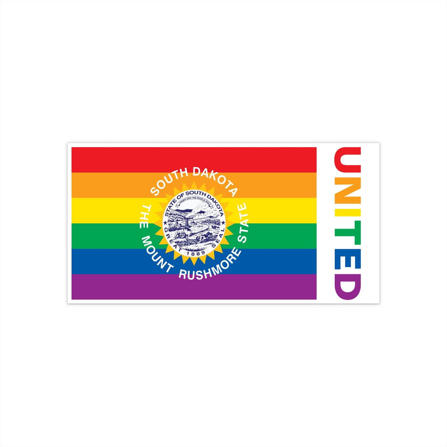 South Dakota Rainbow Pride Flag "UNITED" Bumper Sticker