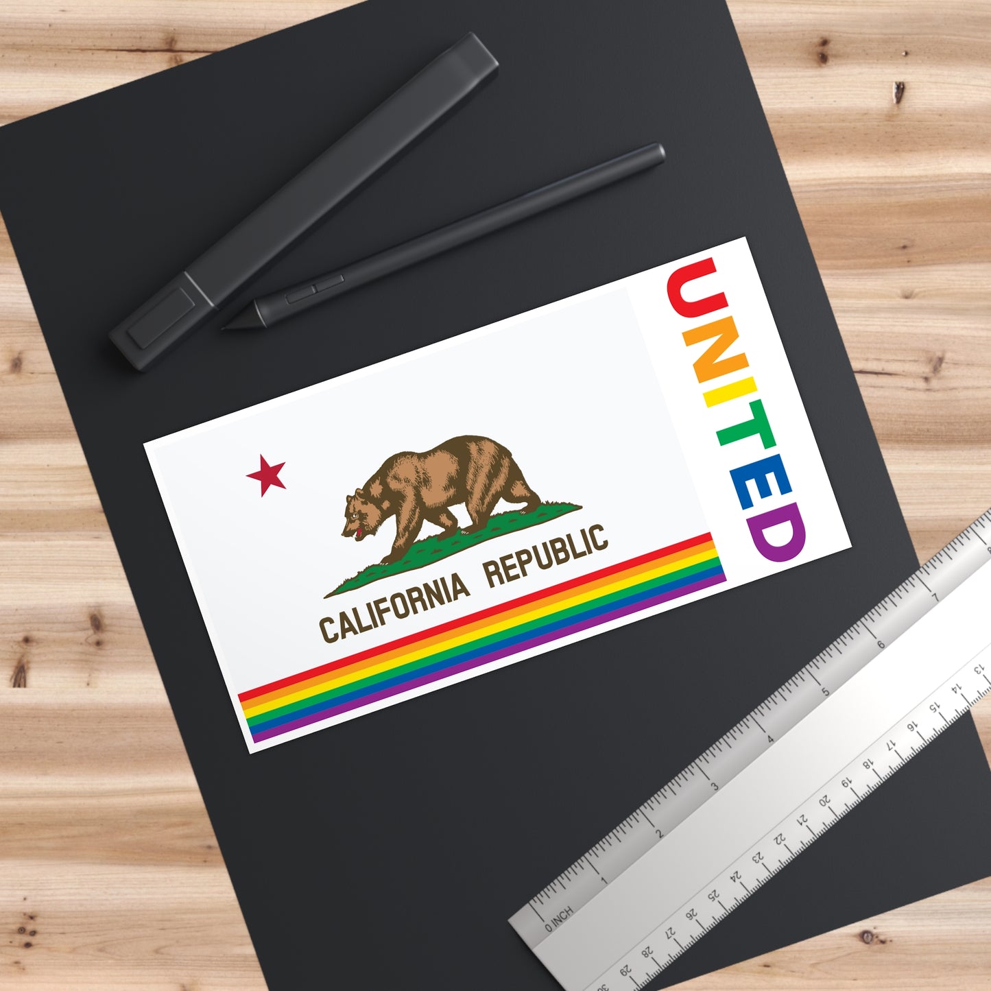 California Rainbow Pride Flag "UNITED" Bumper Sticker