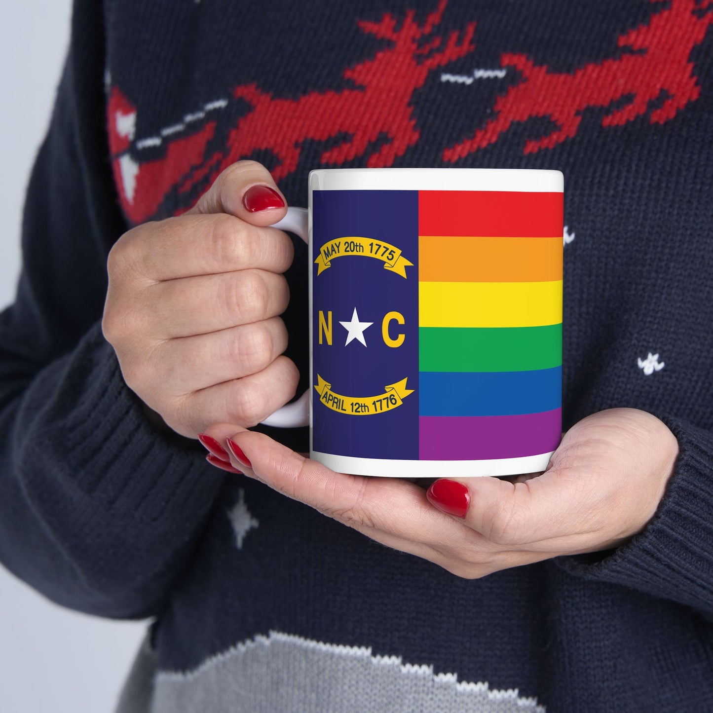 North Carolina Rainbow Pride Flag "UNITED" Ceramic Mug