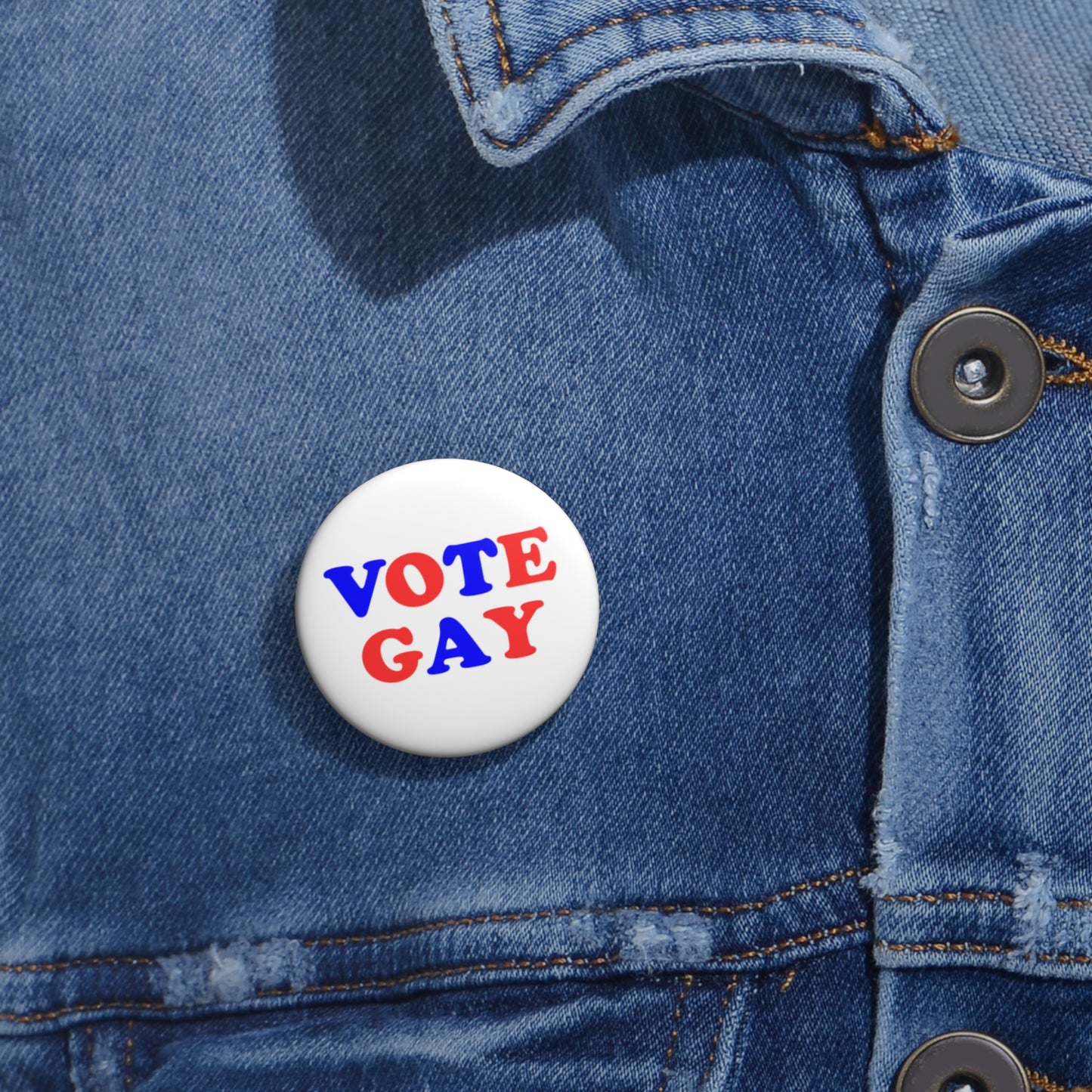 VOTE GAY Activism Pin Button, Red White and Blue