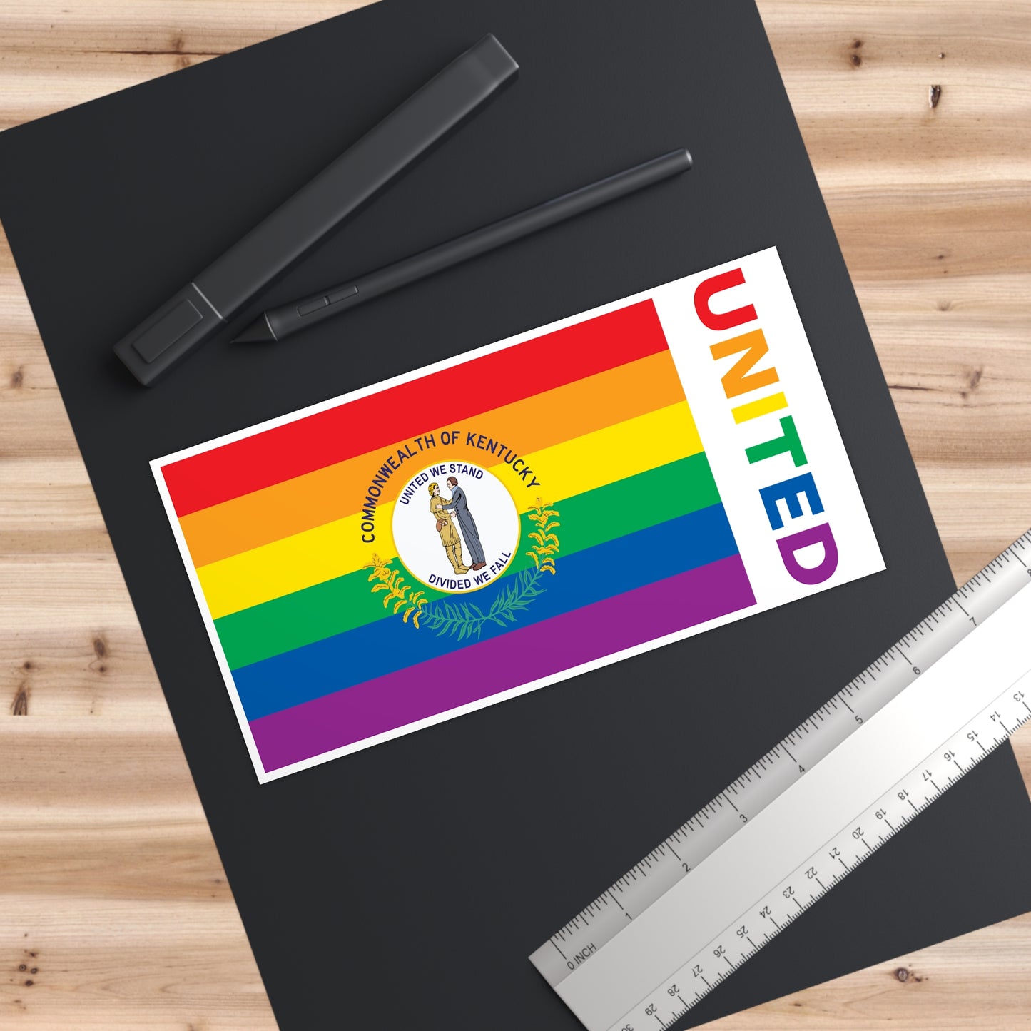 Kentucky Rainbow Pride Flag "UNITED" Bumper Sticker