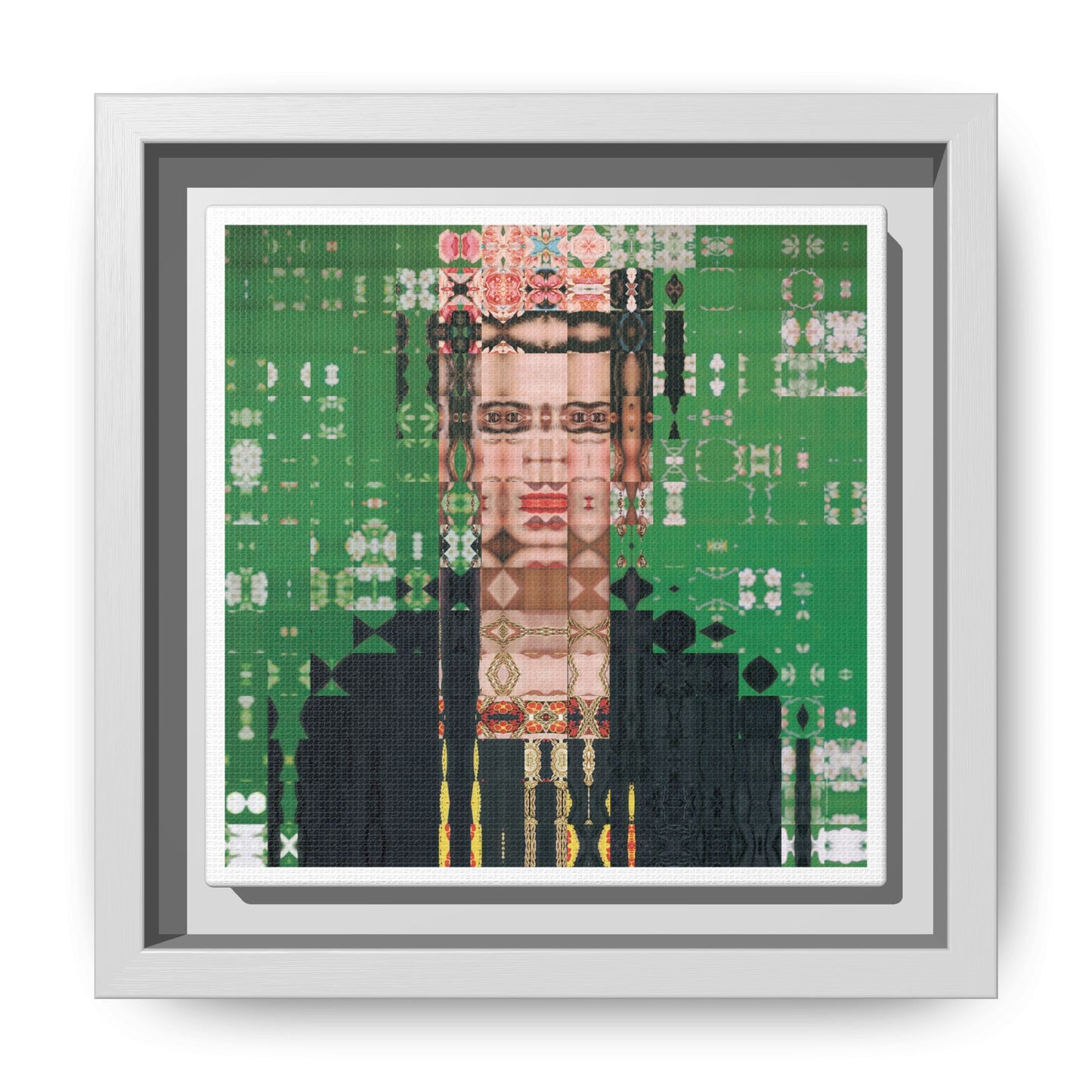 Iconic Feminist Artist Frida Kahlo 1, Abstract Portrait Collage Art — Matte Canvas, Framed (Multi-color options)