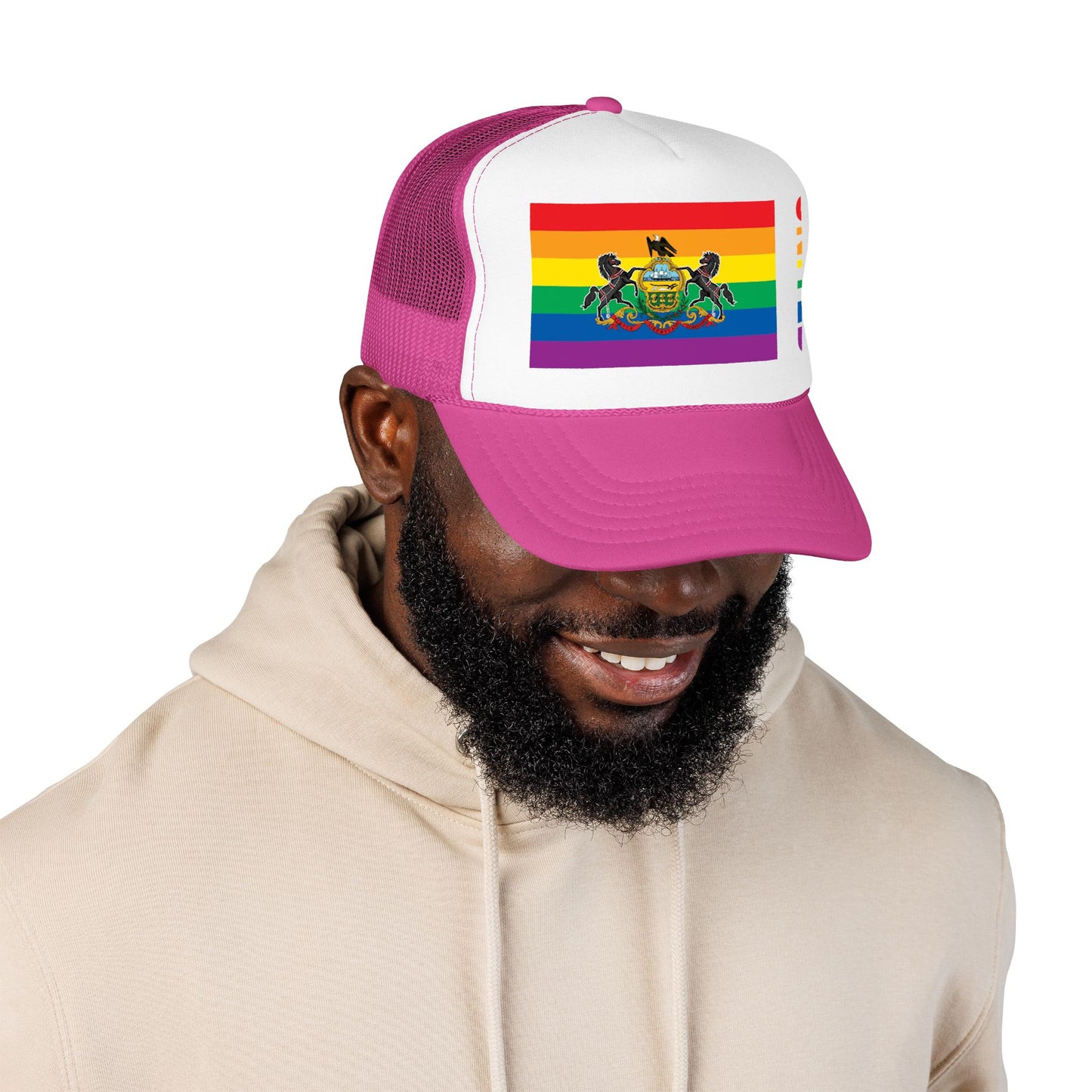 Pennsylvania Rainbow Pride Flag "UNITED" Printed Foam Trucker Hat, Several Color Options