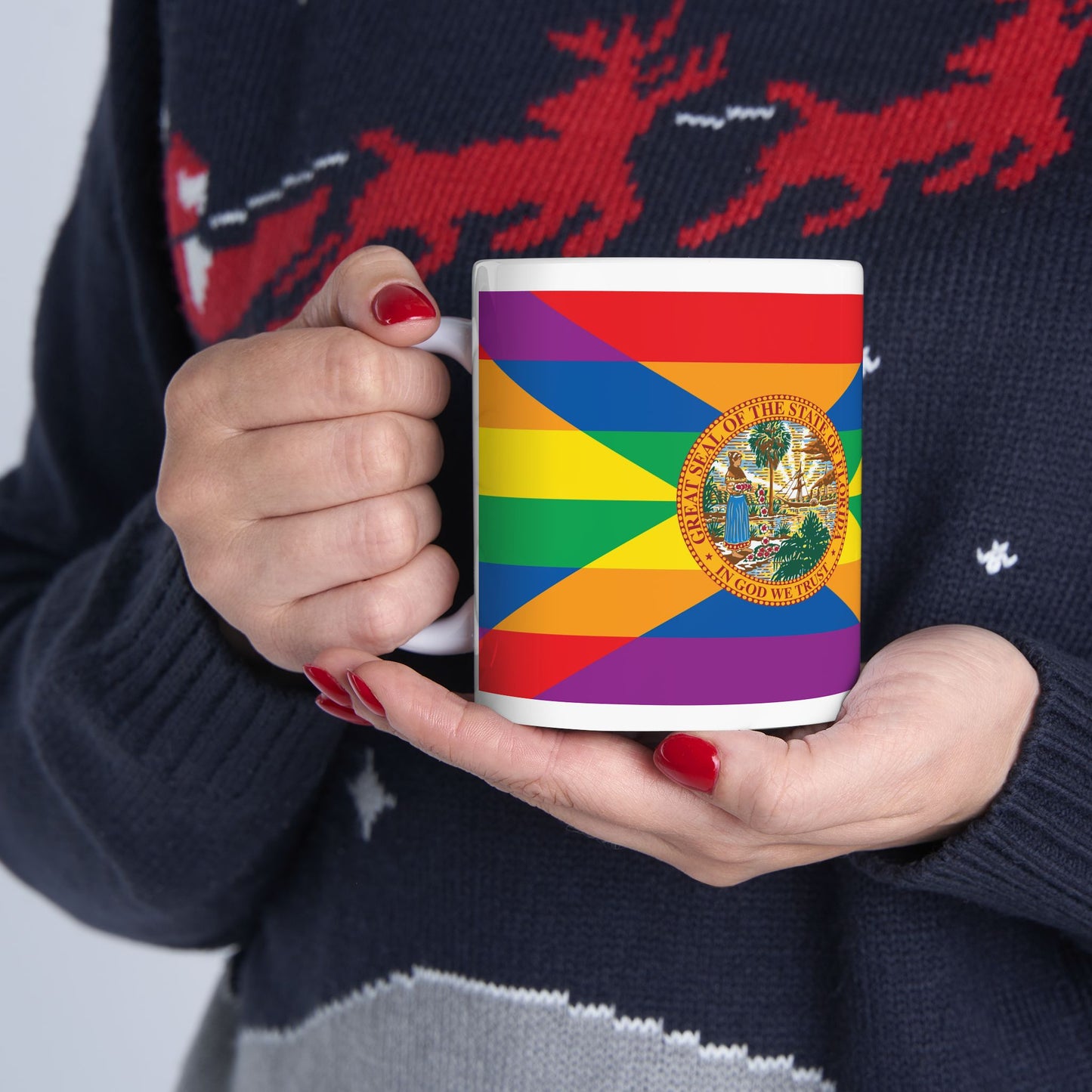 Florida Rainbow Pride Flag "UNITED" Ceramic Mug
