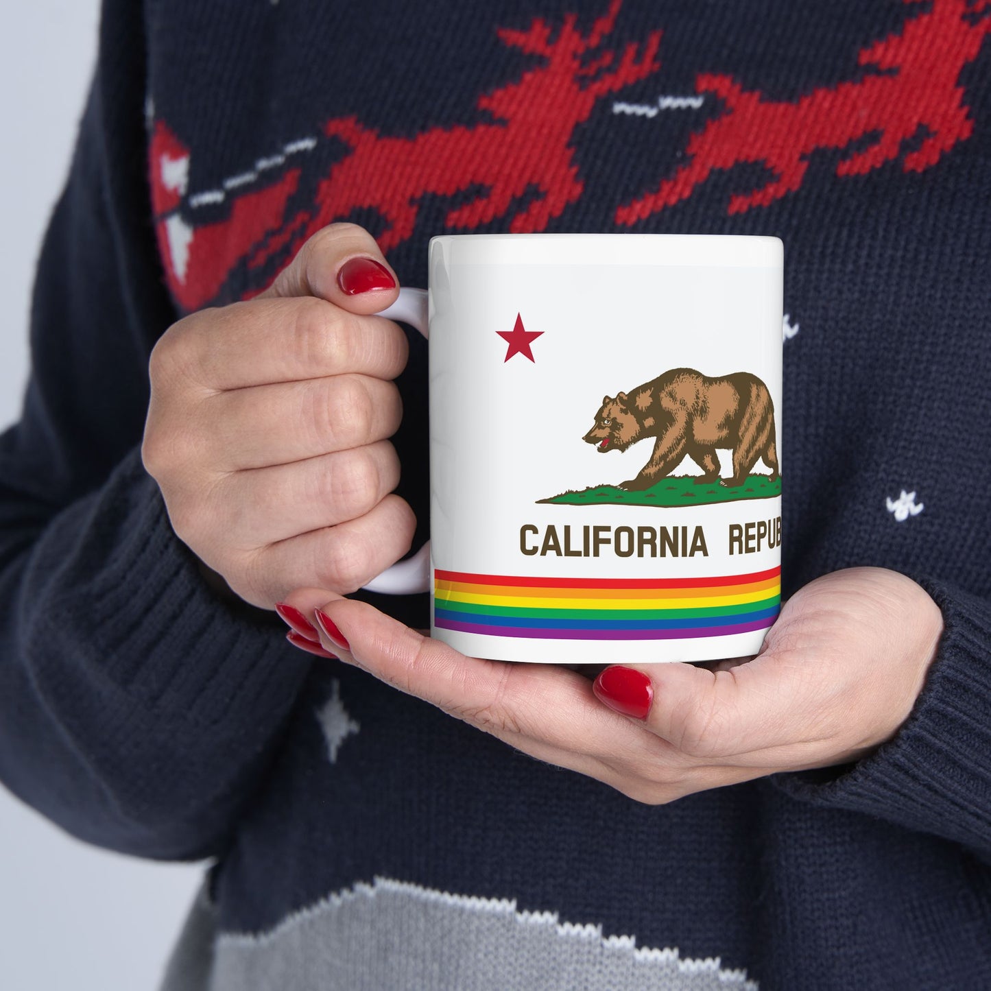California Rainbow Pride Flag "UNITED" Ceramic Mug