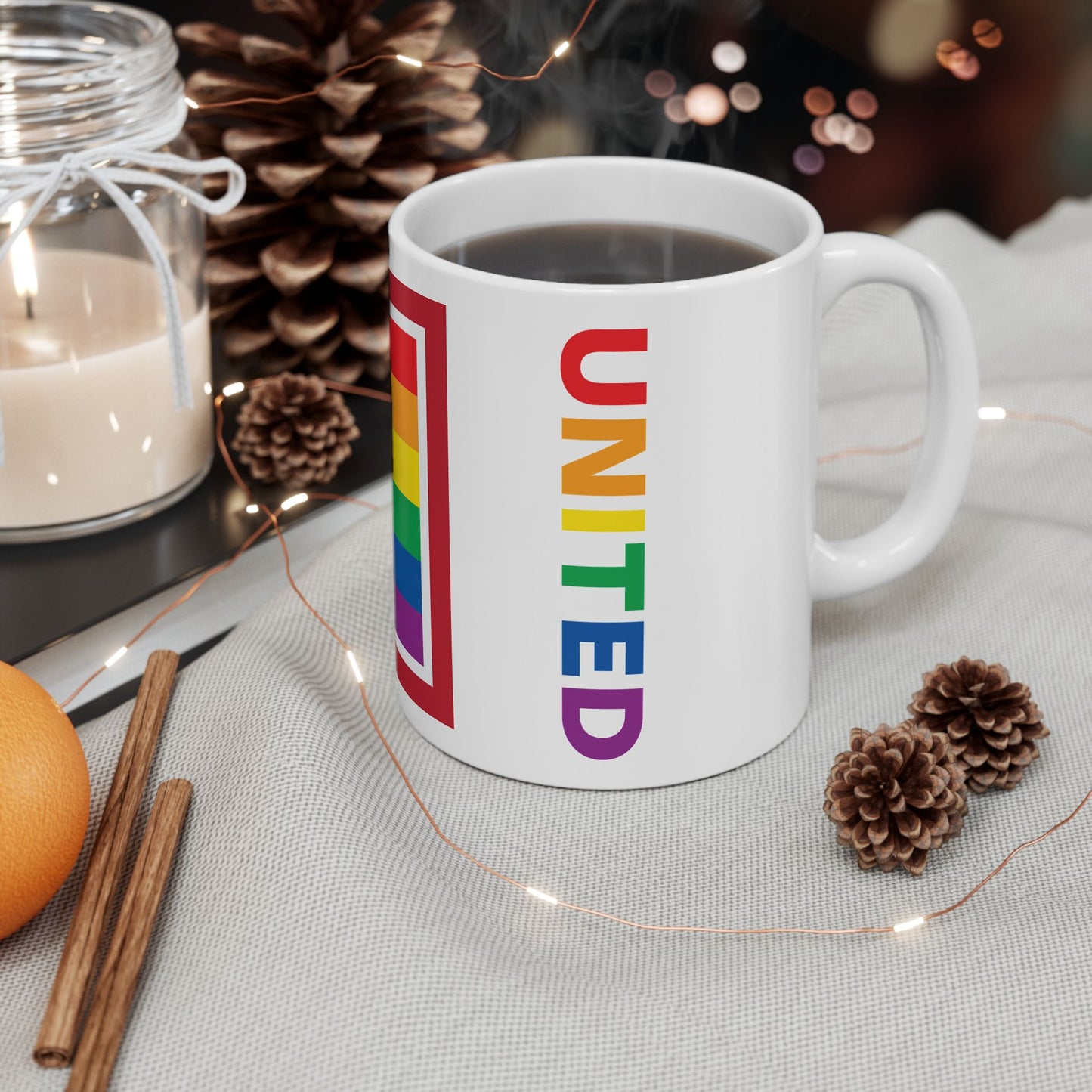 Wyoming Rainbow Pride Flag "UNITED" Ceramic Mug