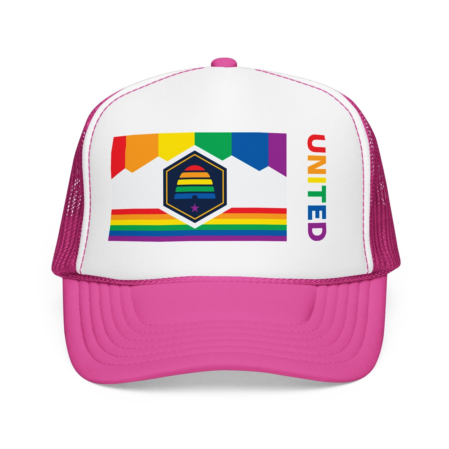 Utah Rainbow Pride Flag "UNITED" Printed Foam Trucker Hat, Several Color Options