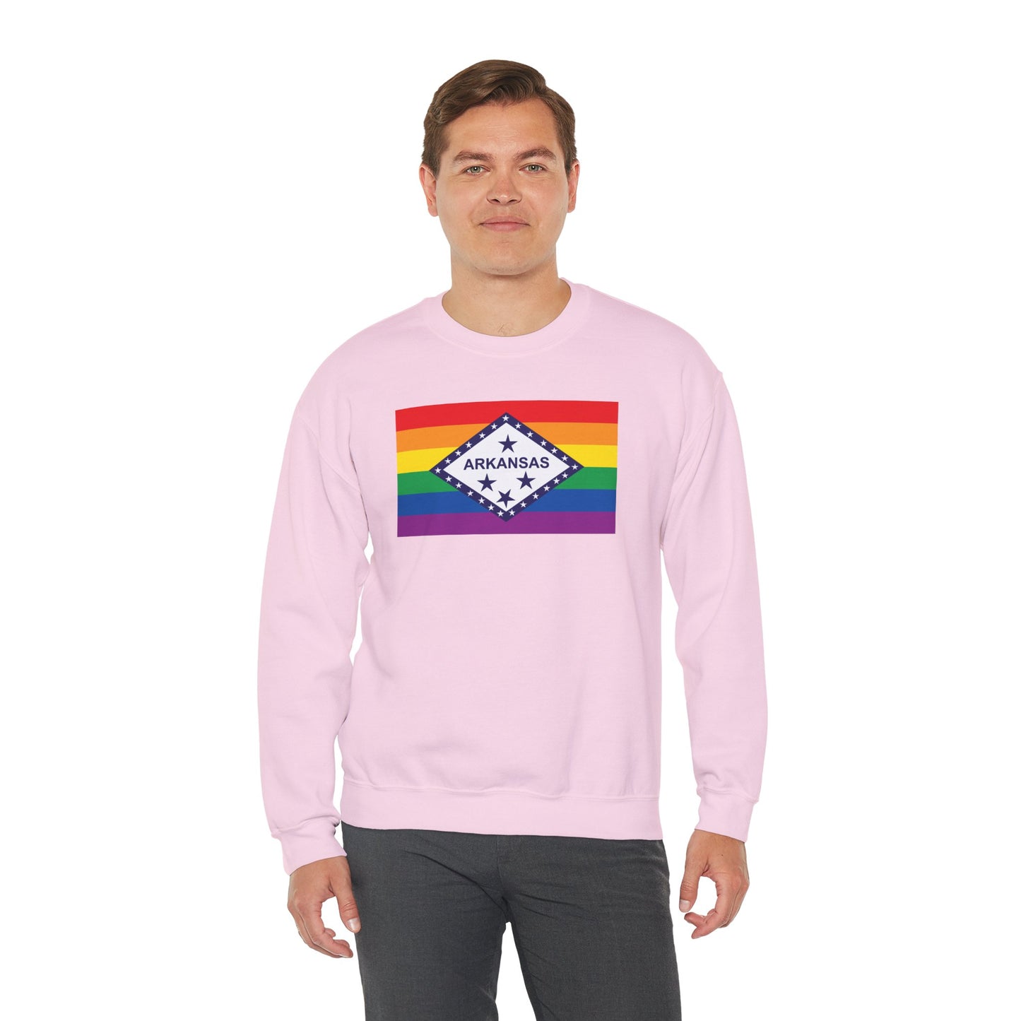 Arkansas Rainbow Pride Flag Unisex Crewneck Sweatshirt—White, Black or Light Pink