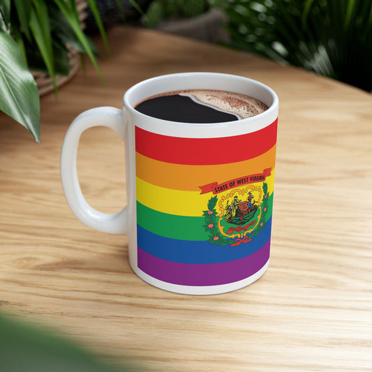 West Virginia Rainbow Pride Flag "UNITED" Ceramic Mug