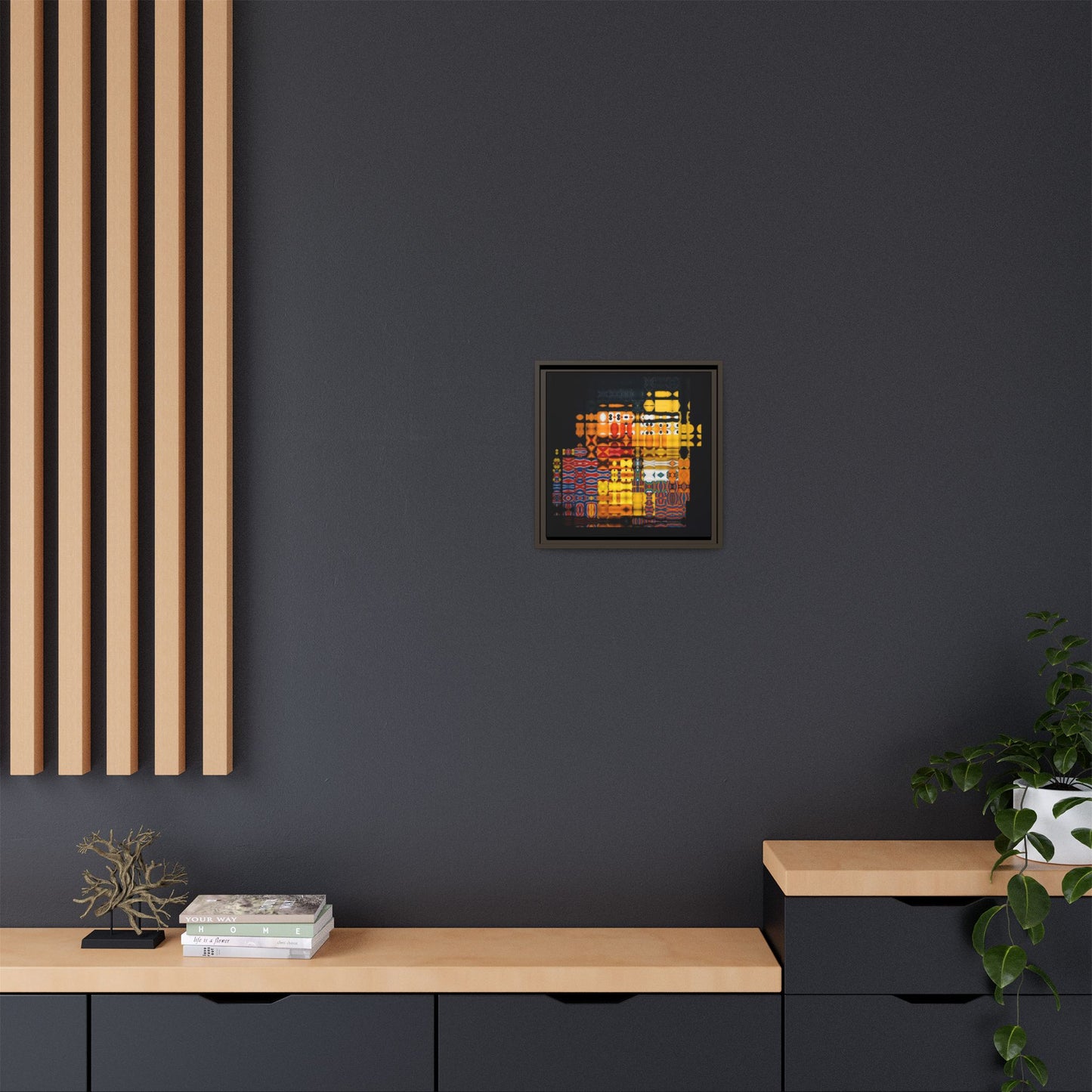 Iconic Domestic Partners in Plain Sight: Bert, Ernie, and Rubber Ducky Abstract Portrait Collage Art — Matte Canvas, Framed (Multi-color options)