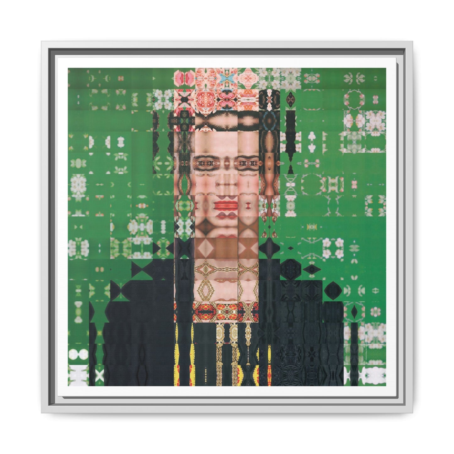 Iconic Feminist Artist Frida Kahlo 1, Abstract Portrait Collage Art — Matte Canvas, Framed (Multi-color options)