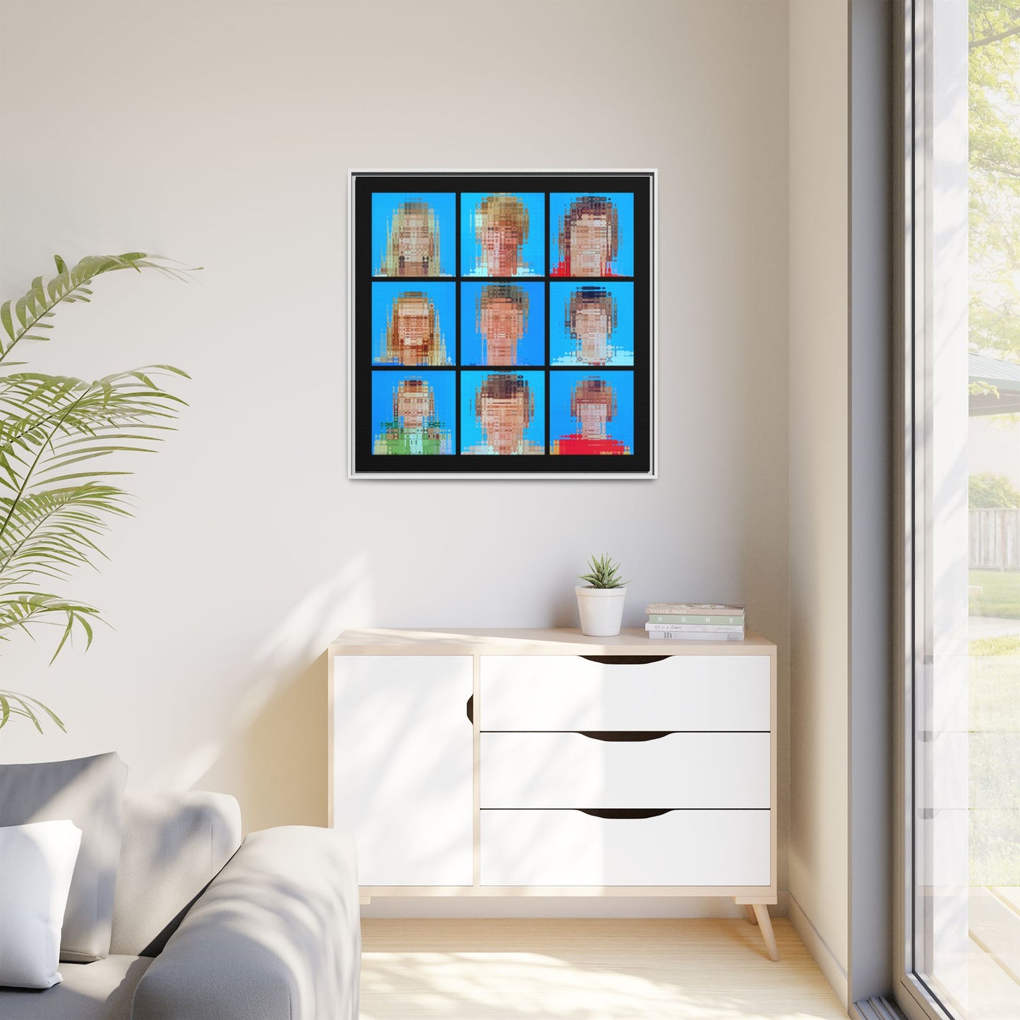 America's Iconic Mid-Century TV Family, Abstract Portrait Collage Art — Matte Canvas, Framed (Multi-color options)