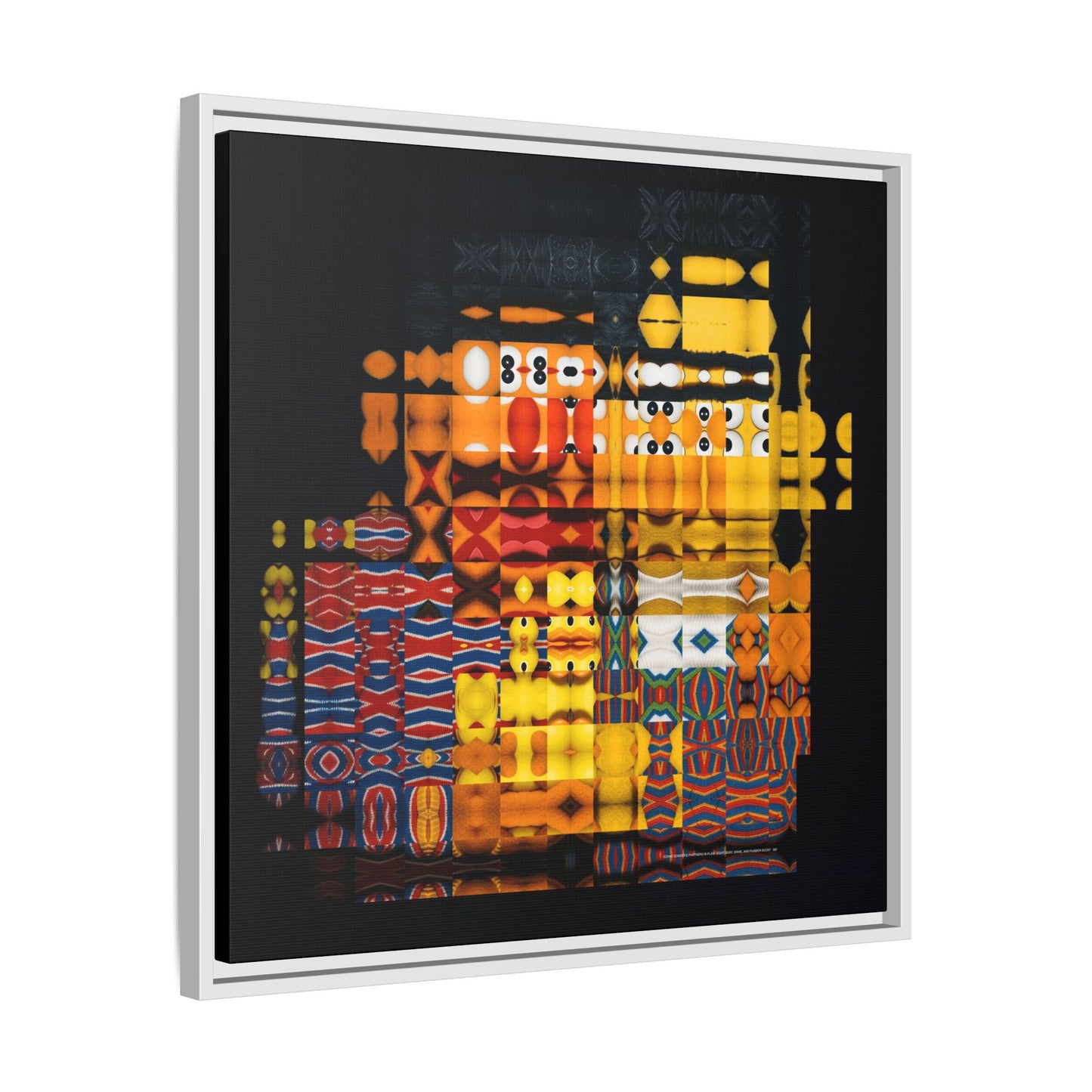 Iconic Domestic Partners in Plain Sight: Bert, Ernie, and Rubber Ducky Abstract Portrait Collage Art — Matte Canvas, Framed (Multi-color options)