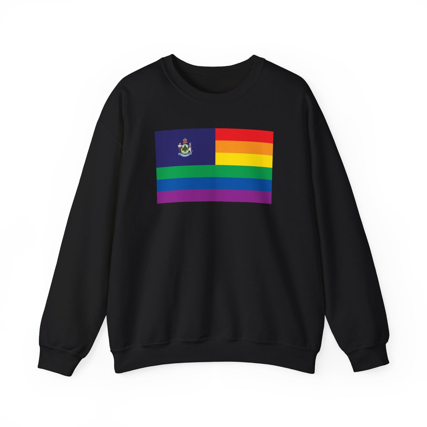 Maine Rainbow Pride Flag Unisex Crewneck Sweatshirt—White, Black or Light Pink