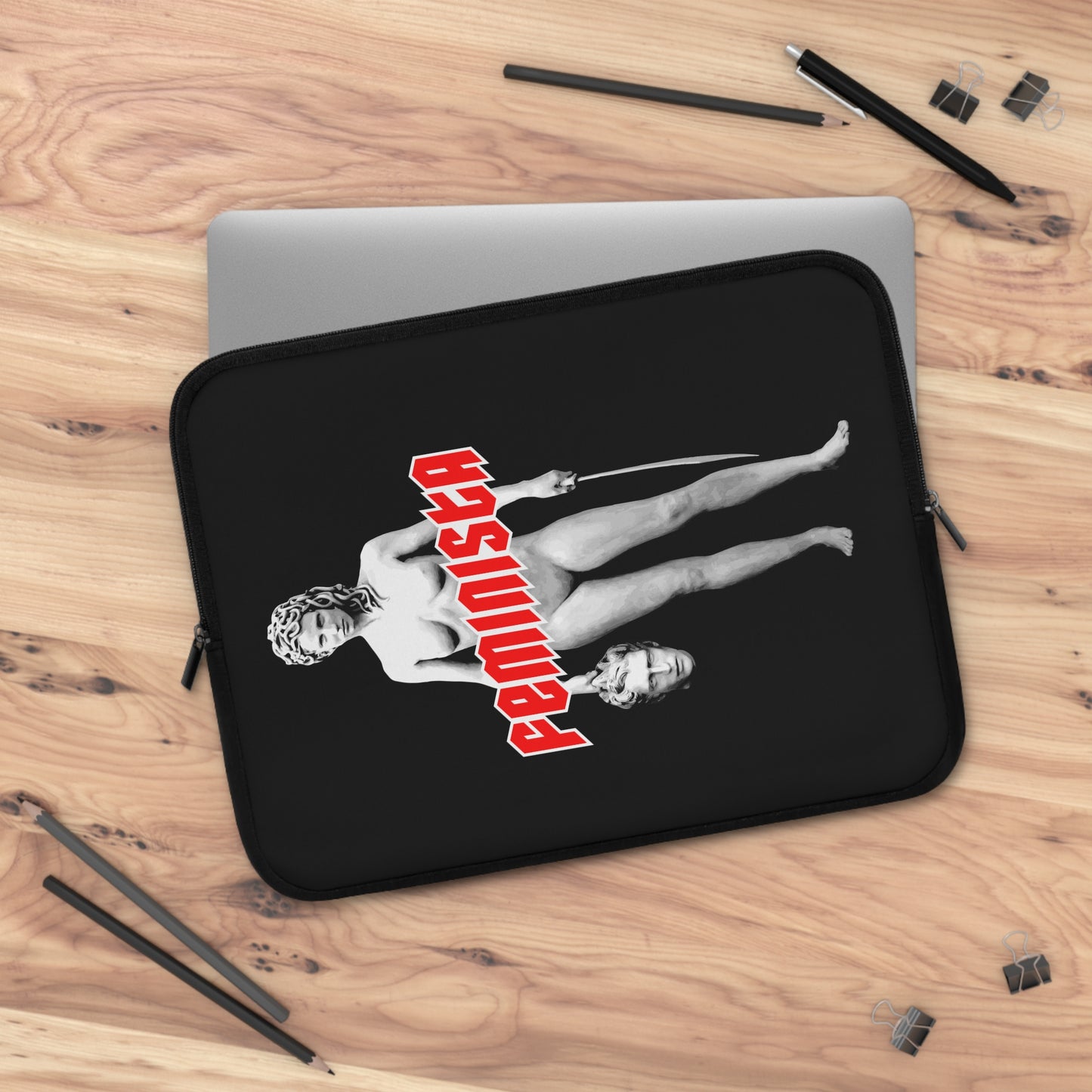 FEMINISTA Medusa Laptop Sleeve - Bold Black, White and Red Deco on Black