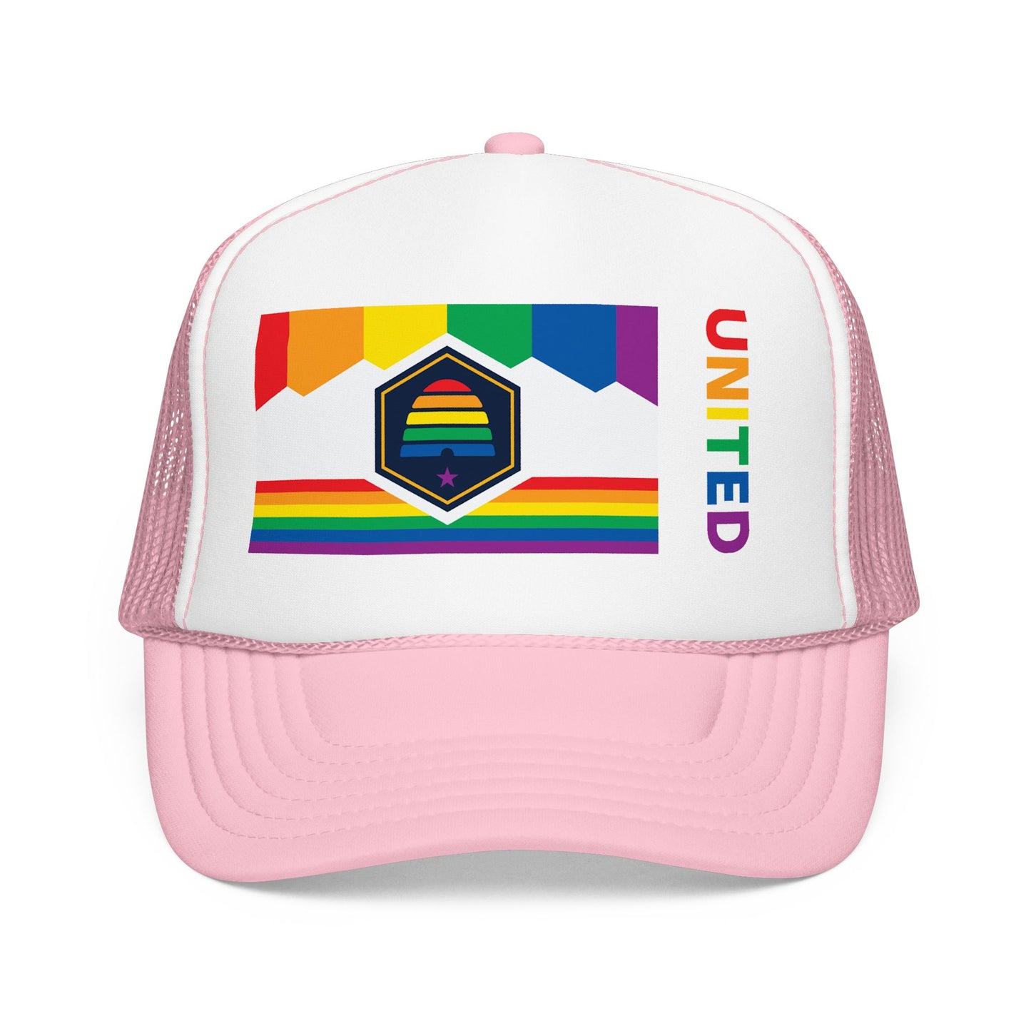 Utah Rainbow Pride Flag "UNITED" Printed Foam Trucker Hat, Several Color Options