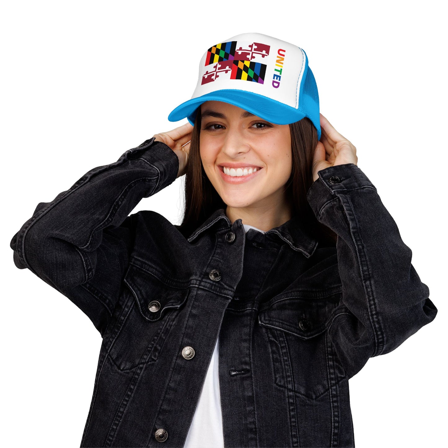 Maryland Rainbow Pride Flag "UNITED" Printed Foam Trucker Hat, Several Color Options