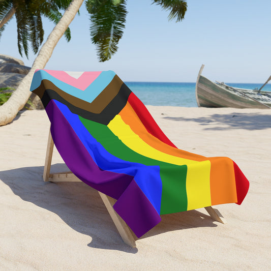 Progress Pride Flag Beach Towel - chevron deco