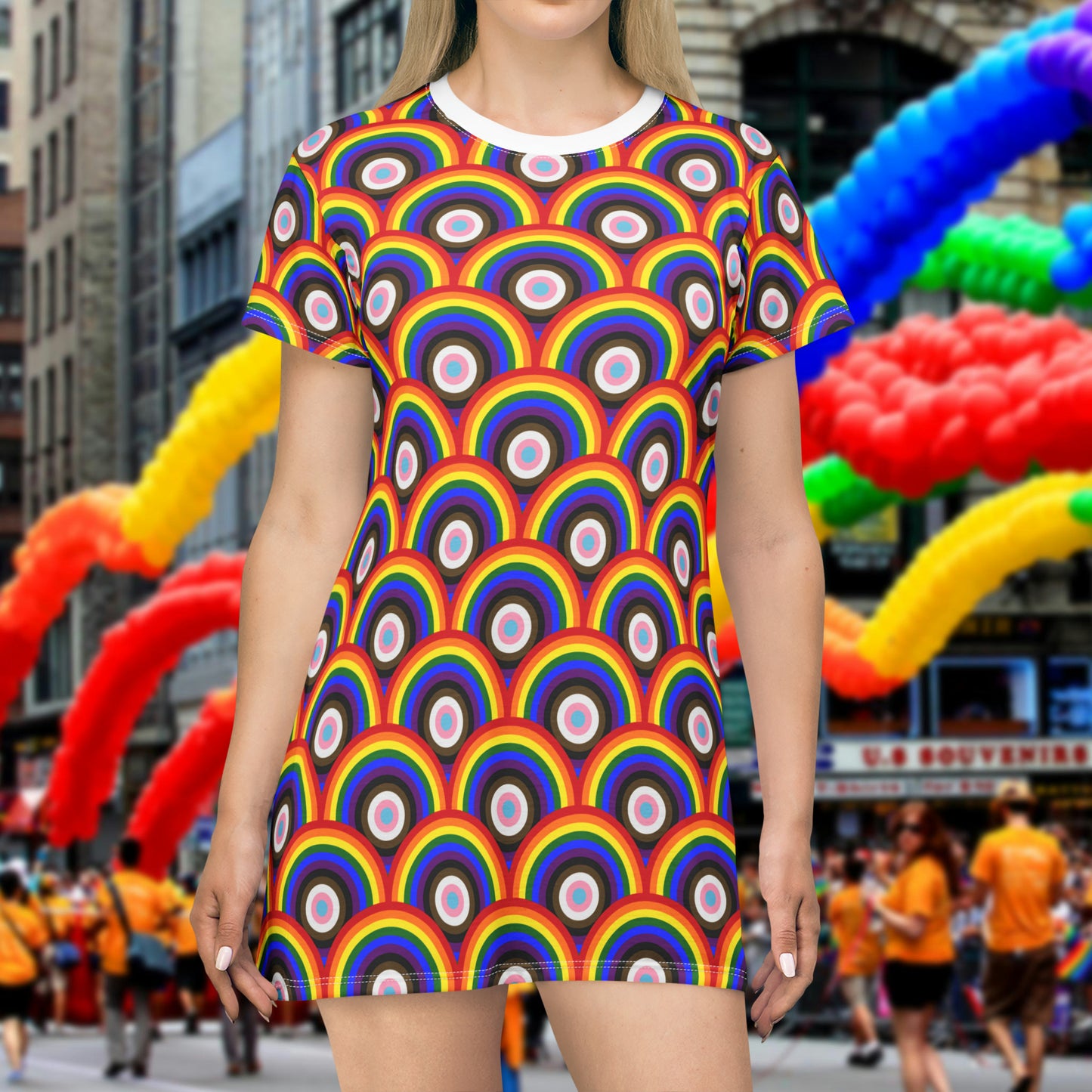 Progress Pride T-Shirt Dress - bullseye pattern deco