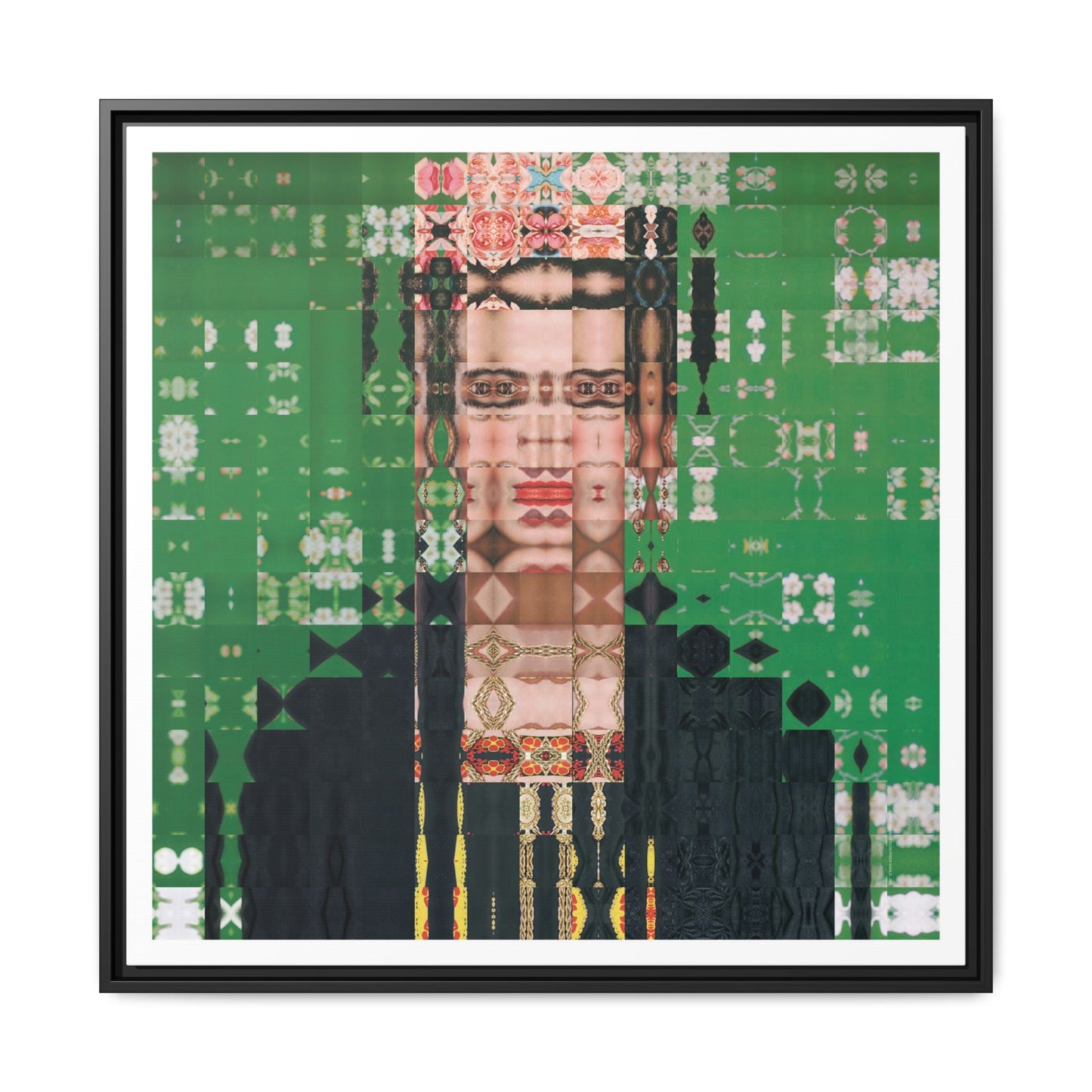 Iconic Feminist Artist Frida Kahlo 1, Abstract Portrait Collage Art — Matte Canvas, Framed (Multi-color options)