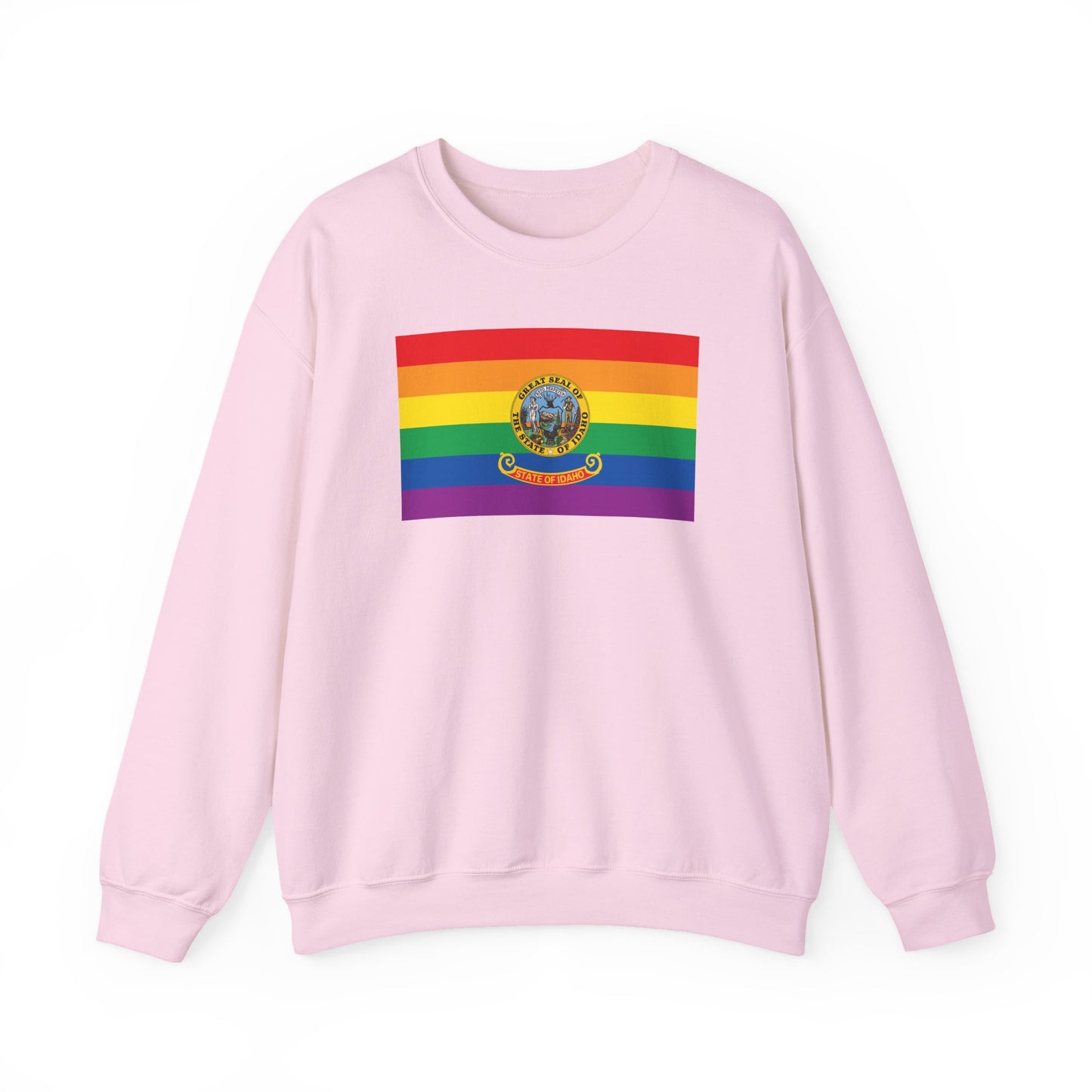 Idaho Rainbow Pride Flag Unisex Crewneck Sweatshirt—White, Black or Light Pink