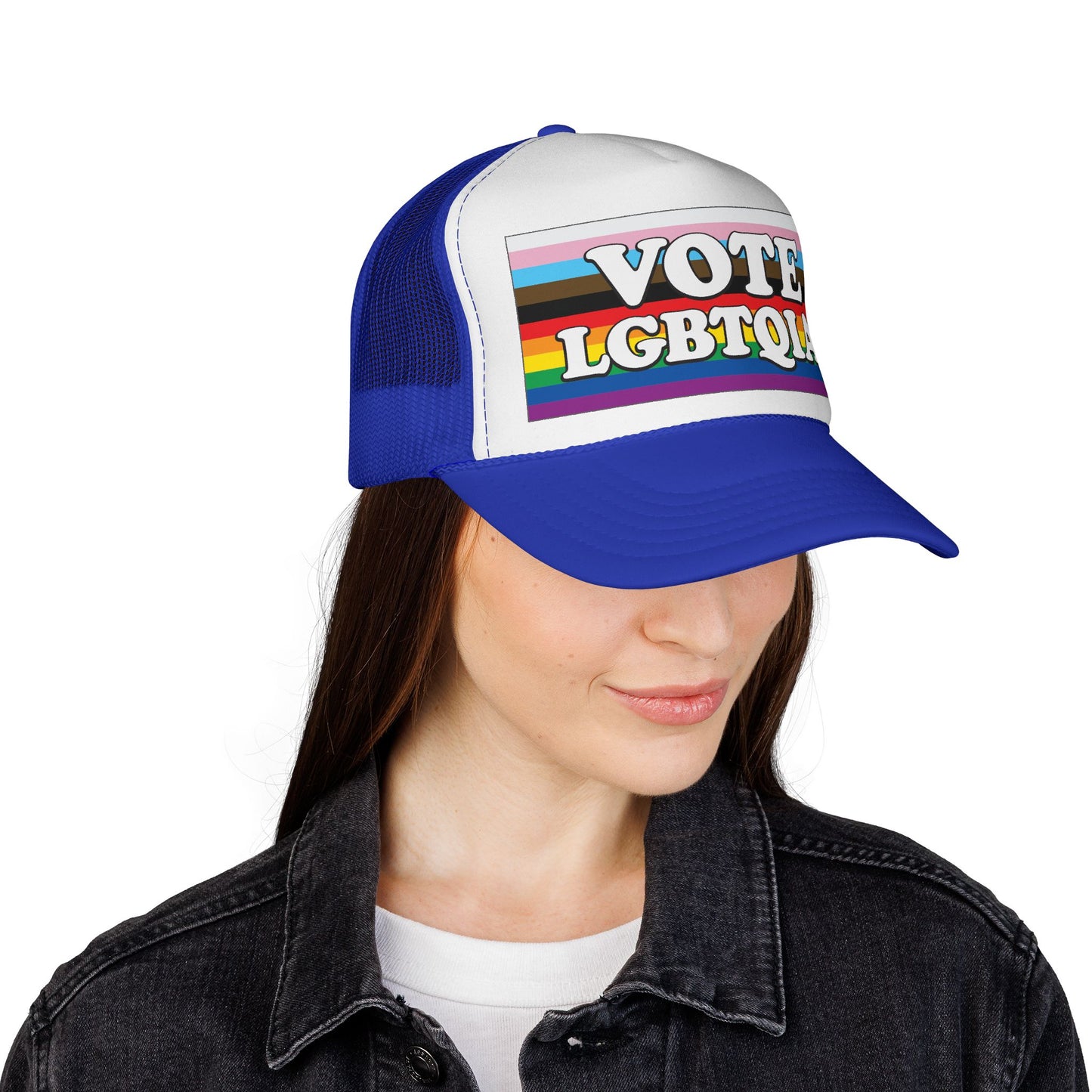 VOTE LGBTQIA+ Trucker Cap — LGBTQIA+ Rights & Equality Statement Hat