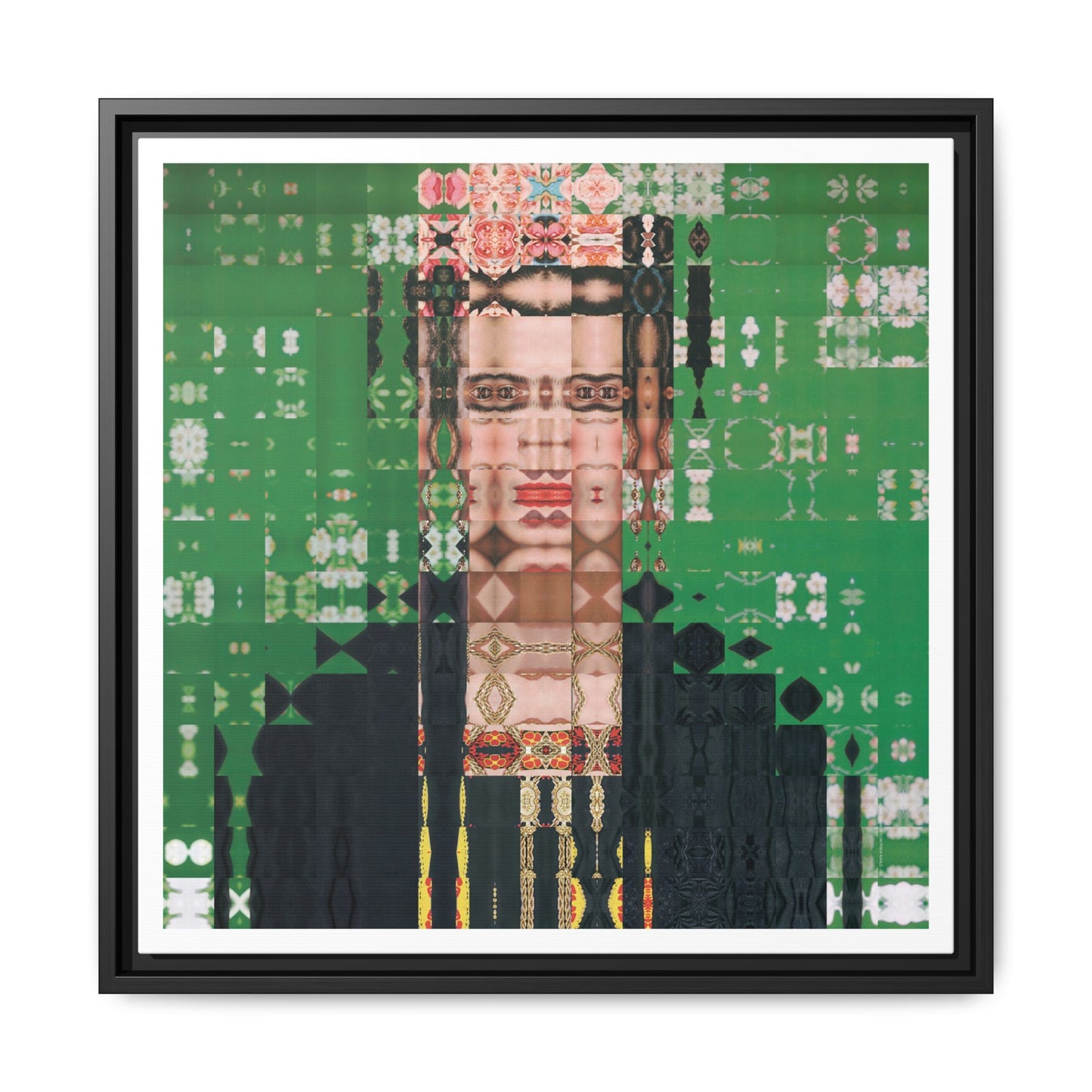 Iconic Feminist Artist Frida Kahlo 1, Abstract Portrait Collage Art — Matte Canvas, Framed (Multi-color options)