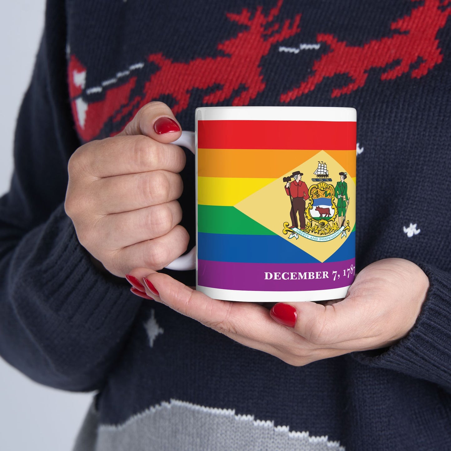 Delaware Rainbow Pride Flag "UNITED" Ceramic Mug
