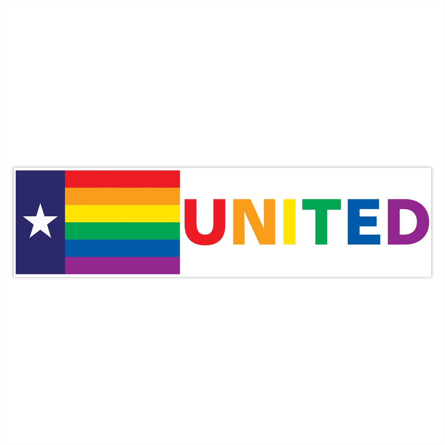 Texas Rainbow Pride Flag "UNITED" Bumper Sticker