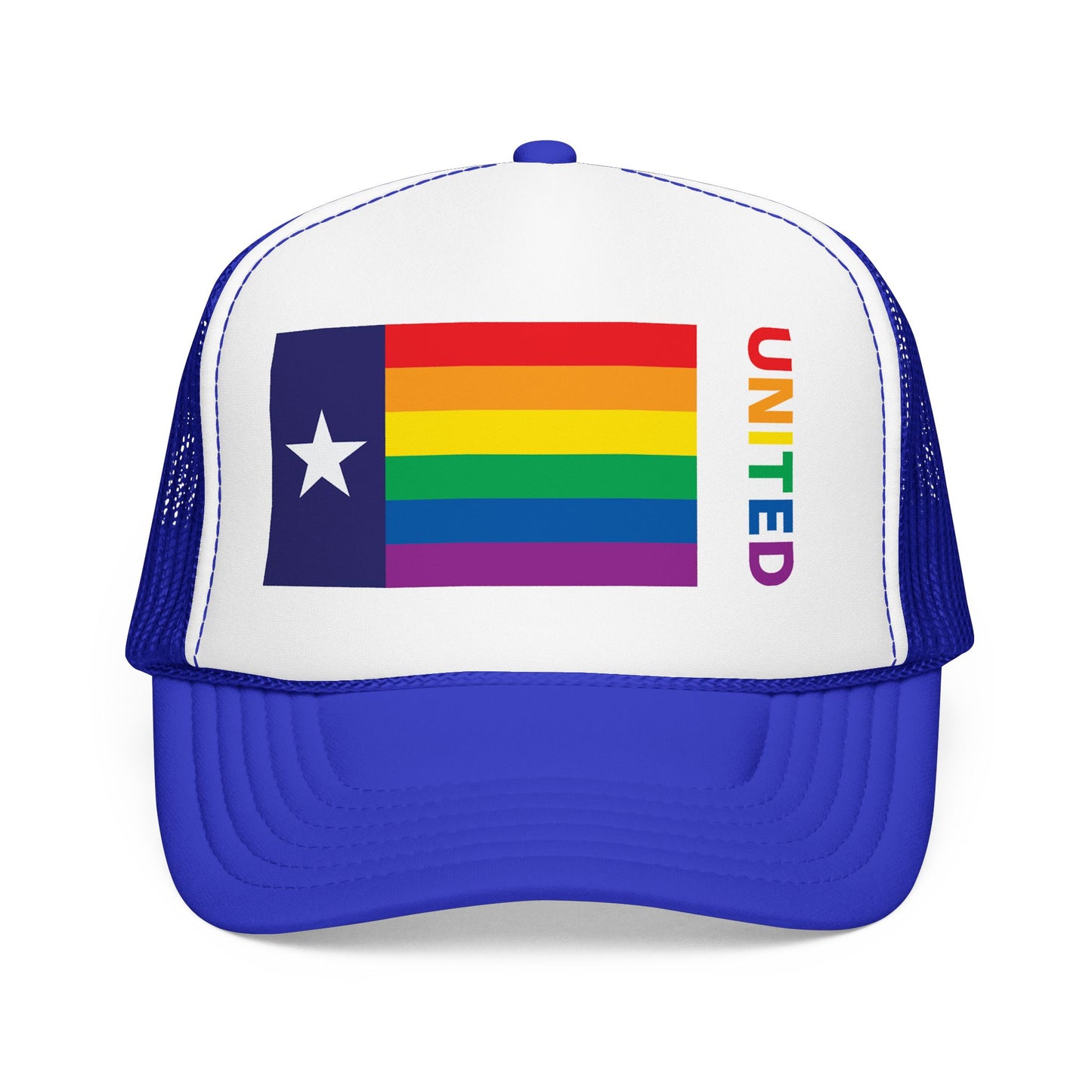 Texas Rainbow Pride Flag "UNITED" Printed Foam Trucker Hat, Several Color Options