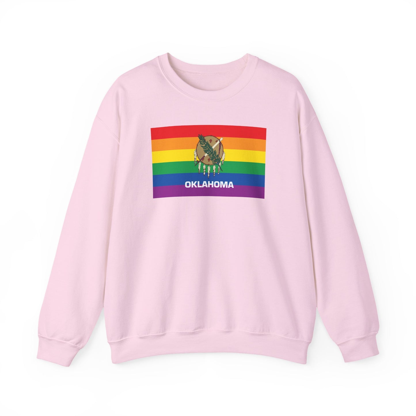 Oklahoma Rainbow Pride Flag Unisex Crewneck Sweatshirt—White, Black or Light Pink