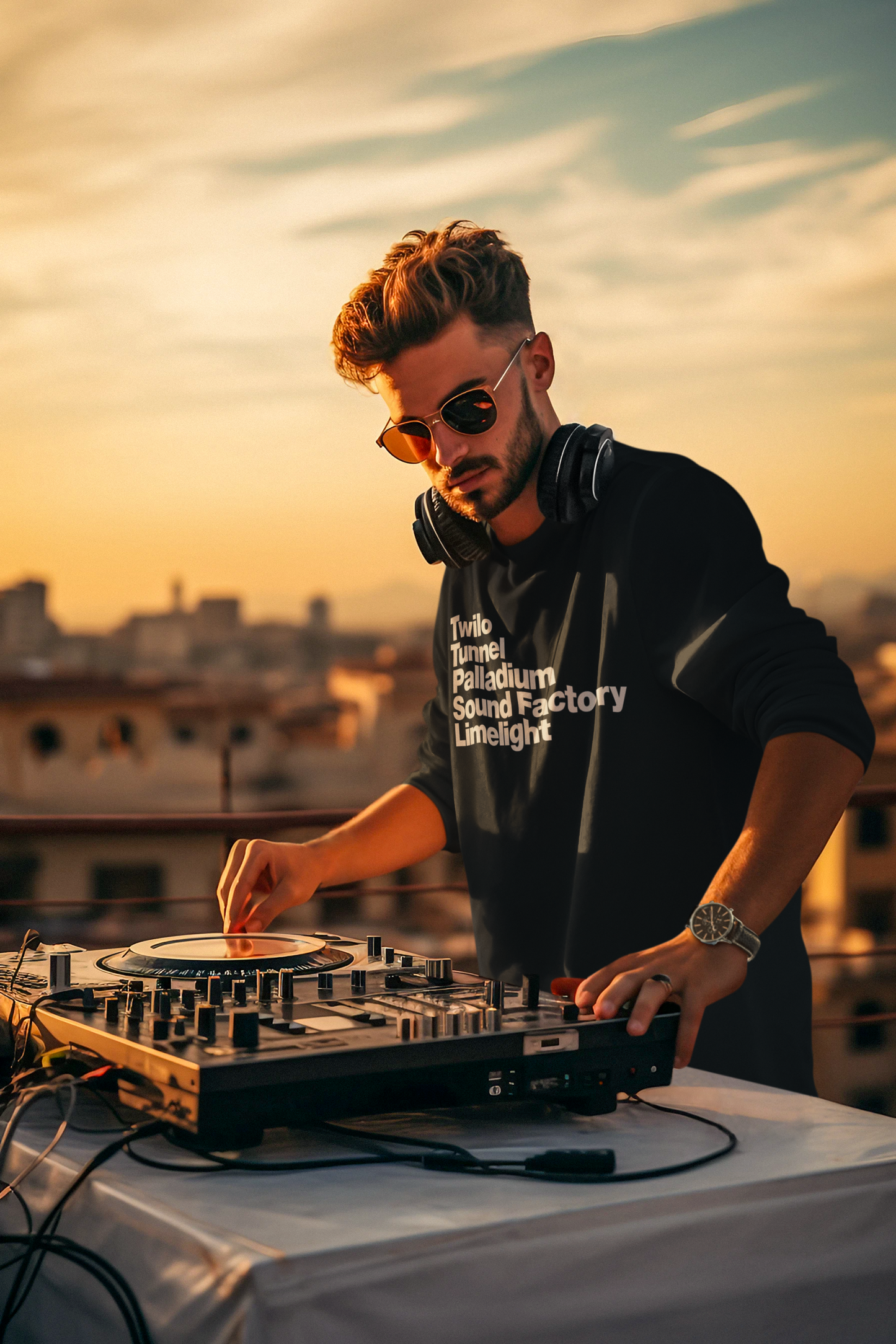 Twilo Tunnel Limelight Palladium Sound Factory Adidas® Fleece Crewneck Sweatshirt - NYC 90s Nightlife Collection - White Deco on Black