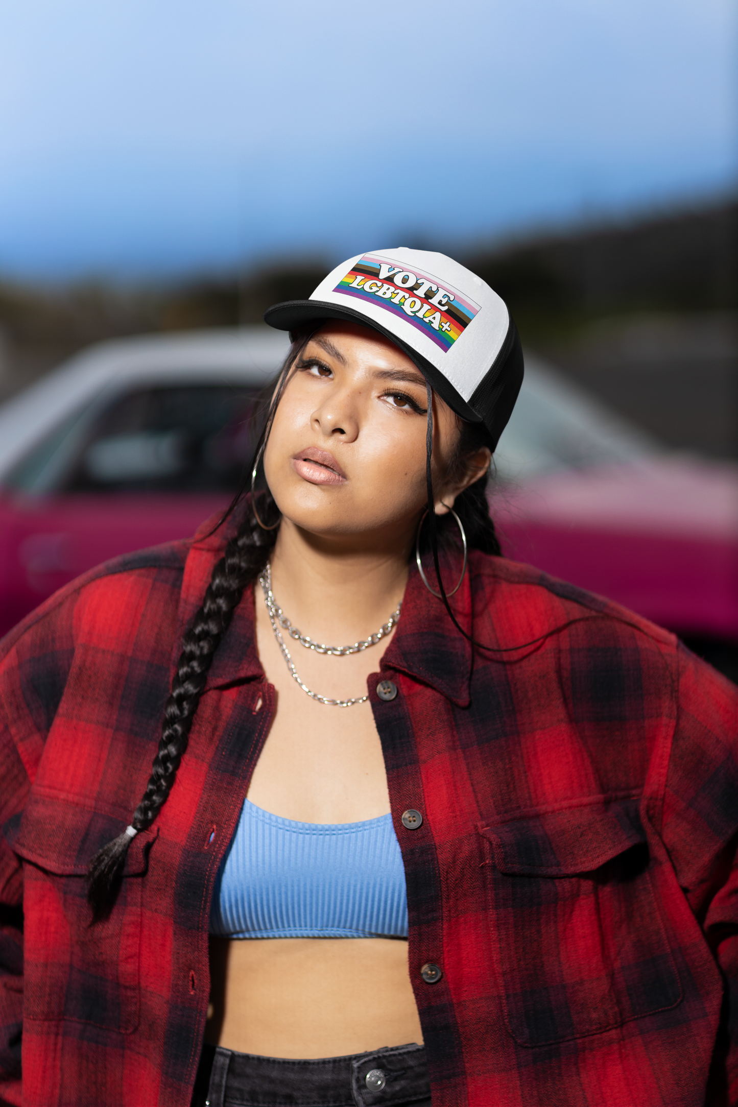 VOTE LGBTQIA+ Trucker Cap — LGBTQIA+ Rights & Equality Statement Hat