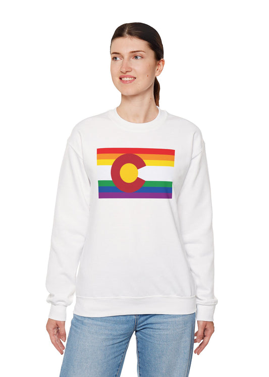 Colorado Rainbow Pride Flag Unisex Crewneck Sweatshirt—White, Black or Light Pink