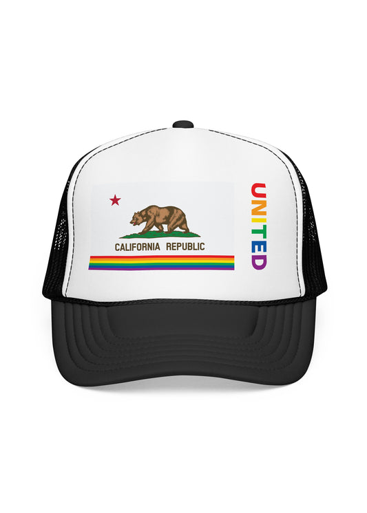 California Rainbow Pride Flag "UNITED" Printed Foam Trucker Hat, Several Color Options