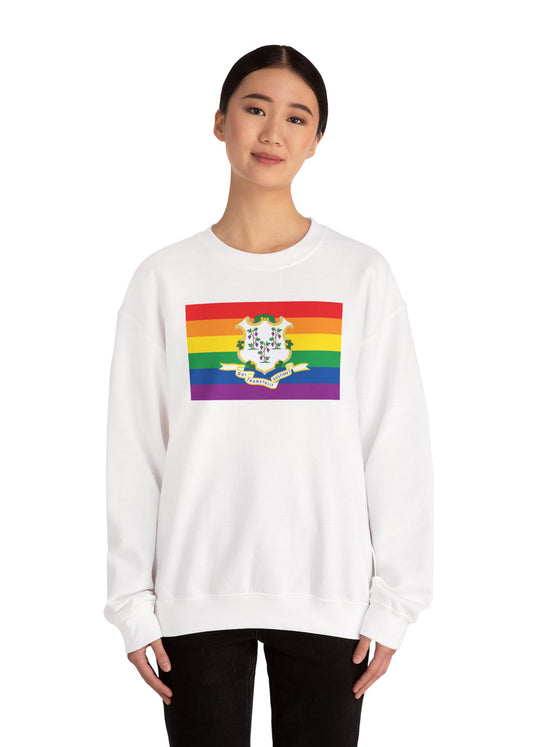 Connecticut  Rainbow Pride Flag Unisex Crewneck Sweatshirt—White, Black or Light Pink