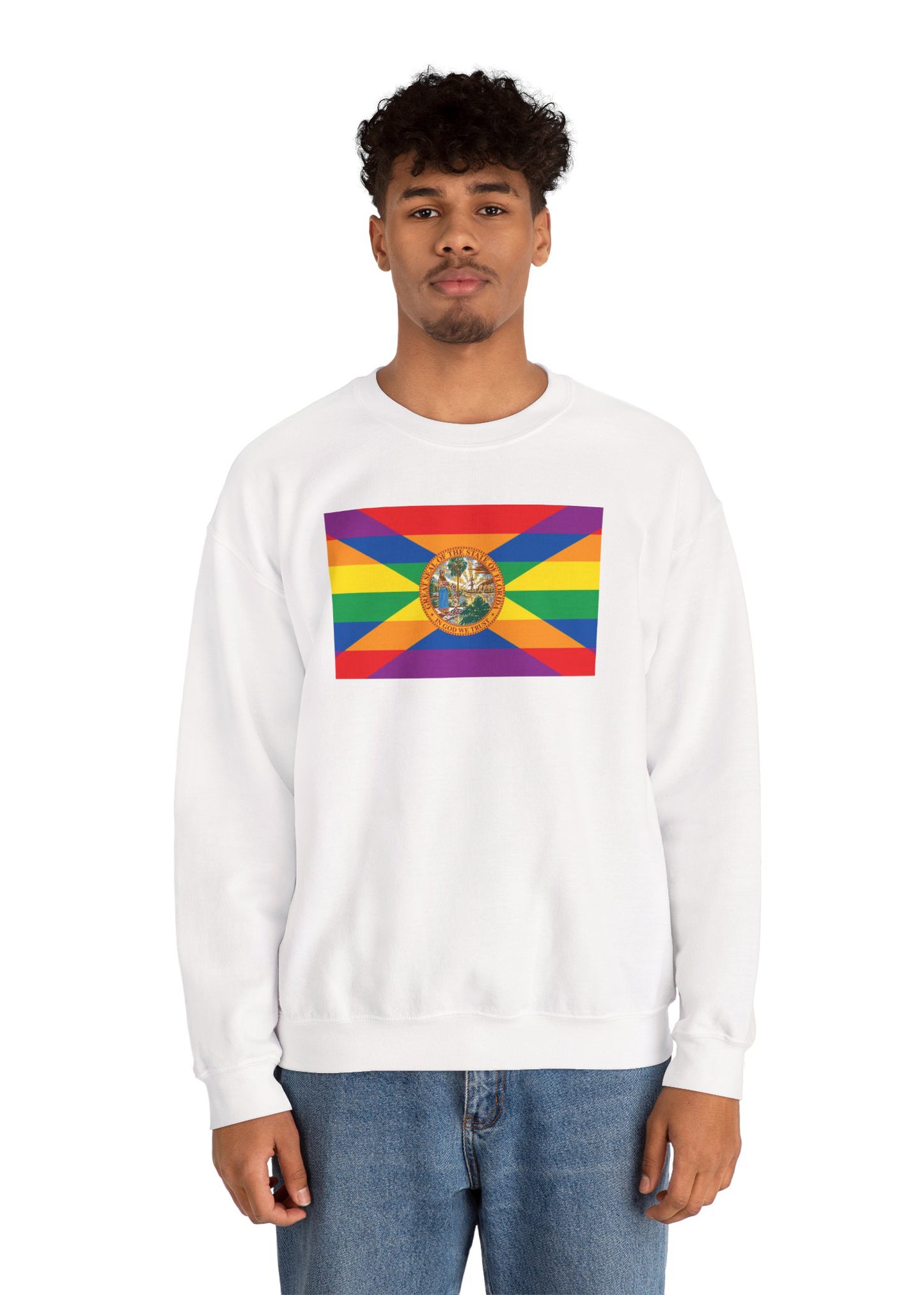 Florida Rainbow Pride Flag Unisex Crewneck Sweatshirt—White, Black or Light Pink