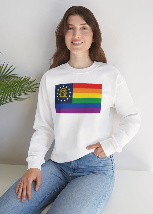 Georgia Rainbow Pride Flag Unisex Crewneck Sweatshirt—White, Black or Light Pink