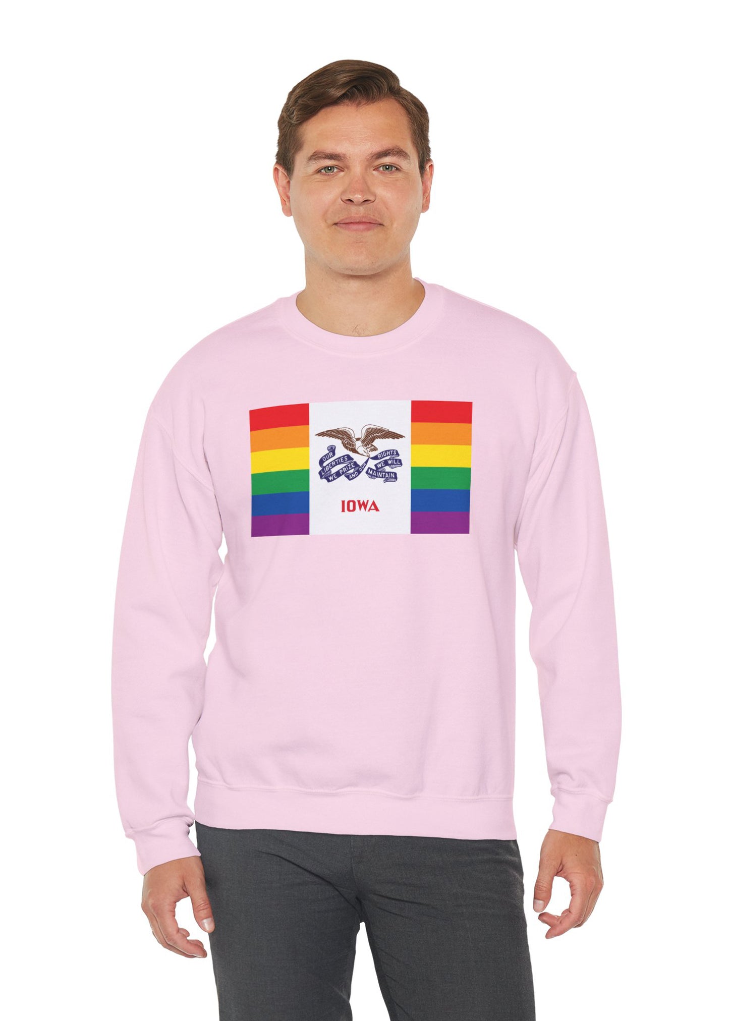 Iowa Rainbow Pride Flag Unisex Crewneck Sweatshirt—White, Black or Light Pink
