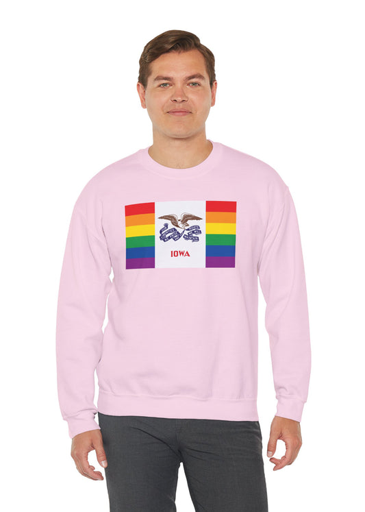 Iowa Rainbow Pride Flag Unisex Crewneck Sweatshirt—White, Black or Light Pink