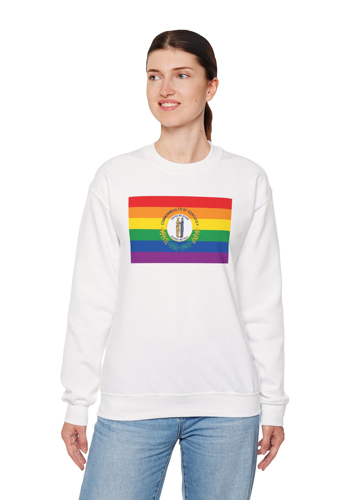 Kentucky Rainbow Pride Flag Unisex Crewneck Sweatshirt—White, Black or Light Pink