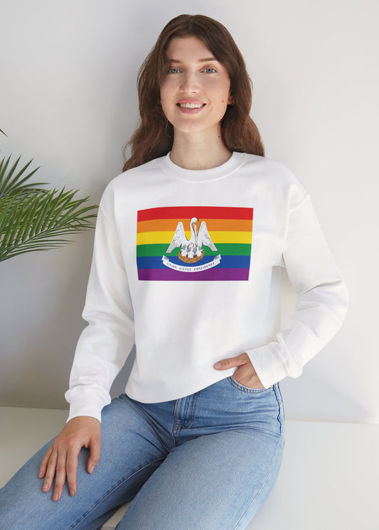 Louisiana Rainbow Pride Flag Unisex Crewneck Sweatshirt—White, Black or Light Pink