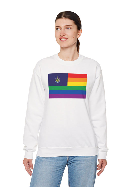 Maine Rainbow Pride Flag Unisex Crewneck Sweatshirt—White, Black or Light Pink