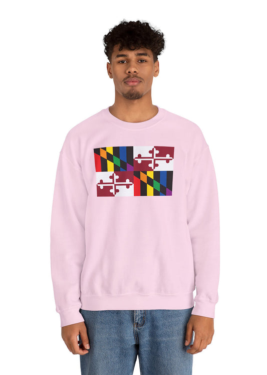 Maryland Rainbow Pride Flag Unisex Crewneck Sweatshirt—White, Black or Light Pink