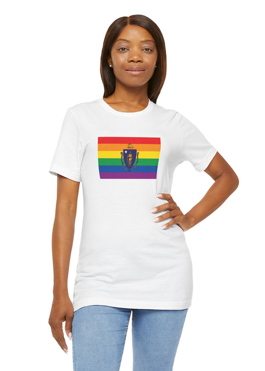 Massachusetts Rainbow Pride Flag T-shirt, Several Color Options