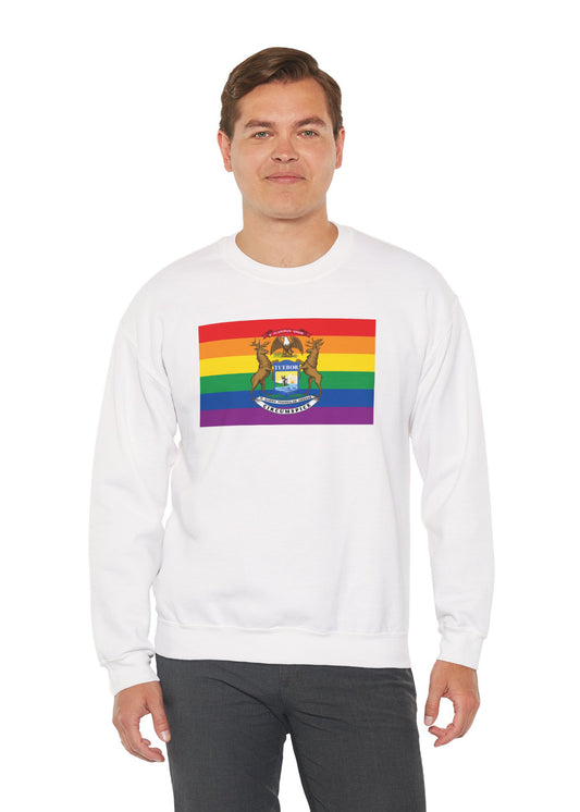 Michigan Rainbow Pride Flag Unisex Crewneck Sweatshirt—White, Black or Light Pink
