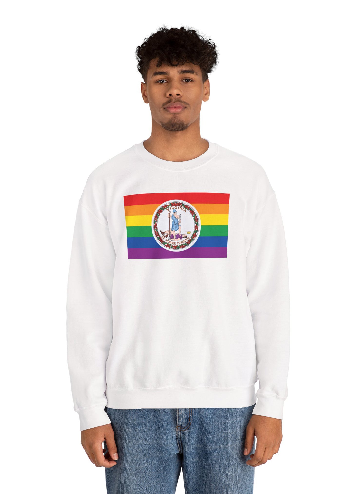 Virginia Rainbow Pride Flag Unisex Crewneck Sweatshirt—White, Black or Light Pink