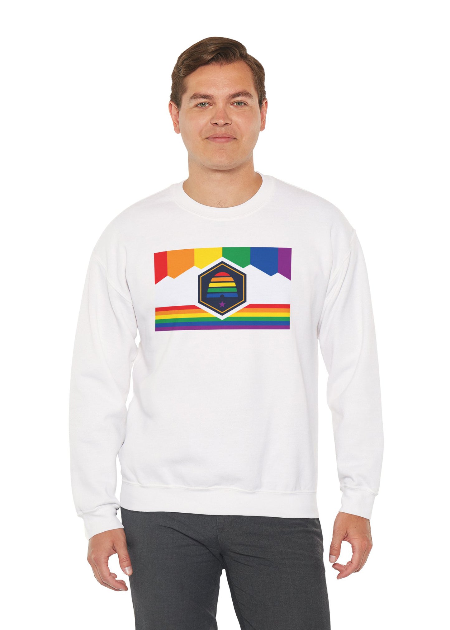 Utah Rainbow Pride Flag Unisex Crewneck Sweatshirt—White, Black or Light Pink